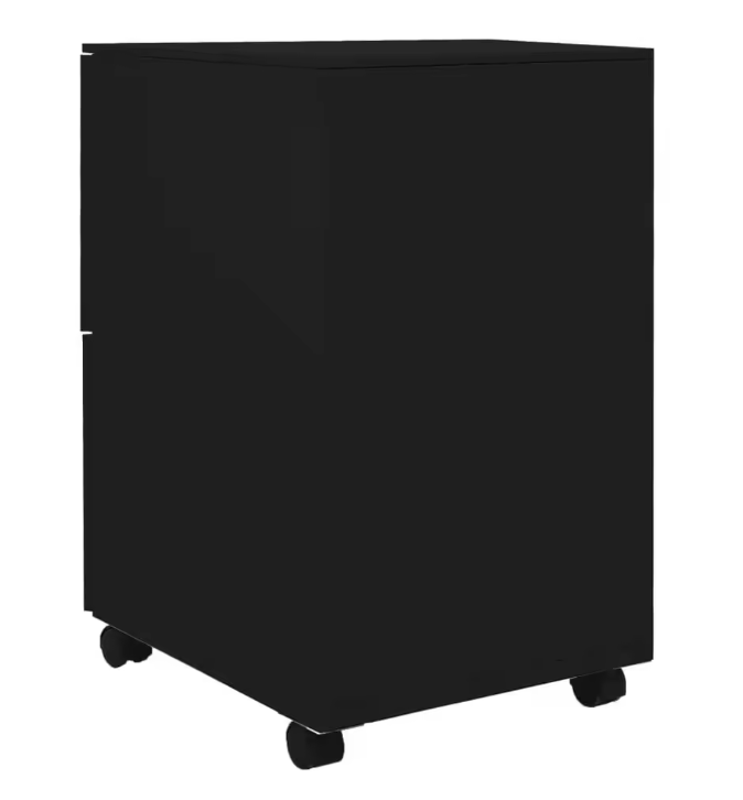 Zwarte Metalen Verrijdbare Archiefkast met 2 Lades – 39x45x67 cm