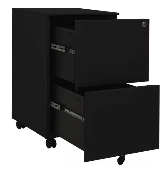 Zwarte Metalen Verrijdbare Archiefkast met 2 Lades – 39x45x67 cm