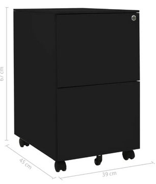Zwarte Metalen Verrijdbare Archiefkast met 2 Lades – 39x45x67 cm