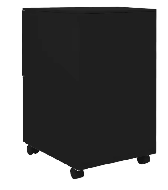 Zwarte Metalen Verrijdbare Archiefkast met 2 Lades – 39x45x67 cm