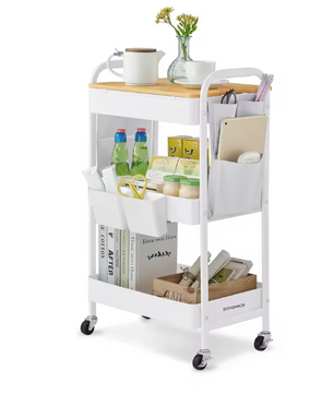 Zwarte Metalen Keuken- en Servieswagen met Opbergbakken – 30,6x44,3x74,2 cm