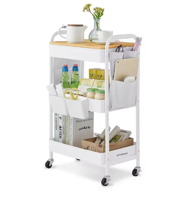 Zwarte Metalen Keuken- en Servieswagen met Opbergbakken – 30,6x44,3x74,2 cm