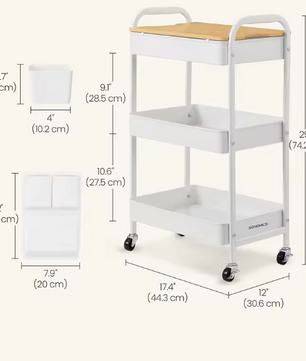 Zwarte Metalen Keuken- en Servieswagen met Opbergbakken – 30,6x44,3x74,2 cm