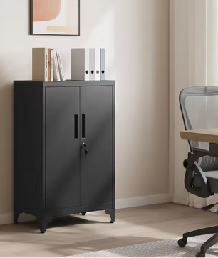 Zwarte Metalen Opbergkast met 2 Deuren en Verstelbare Planken – 40x60x90 cm