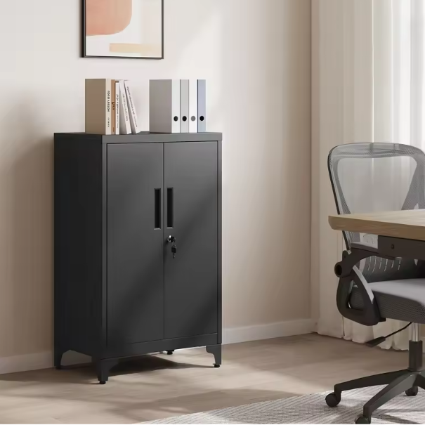 Zwarte Metalen Opbergkast met 2 Deuren en Verstelbare Planken – 40x60x90 cm