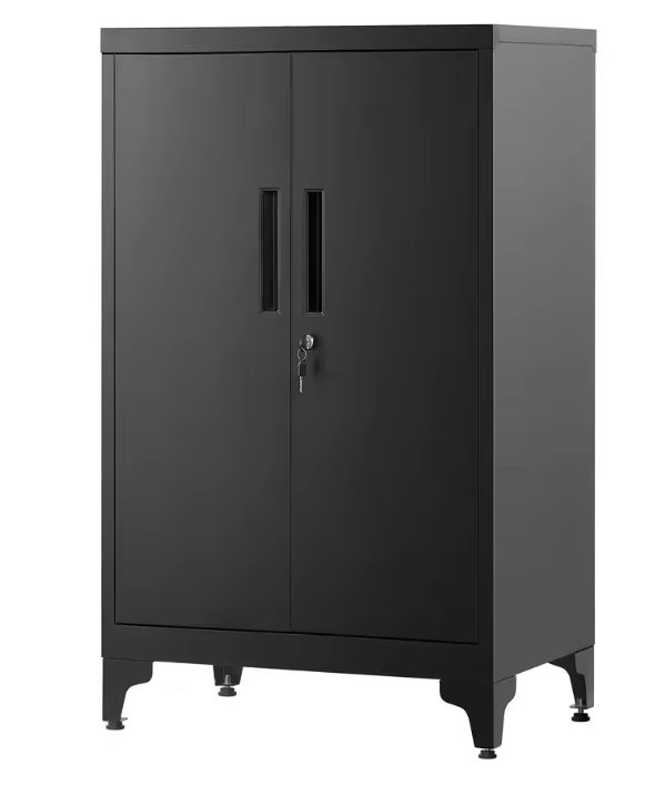 Zwarte Metalen Opbergkast met 2 Deuren en Verstelbare Planken – 40x60x90 cm