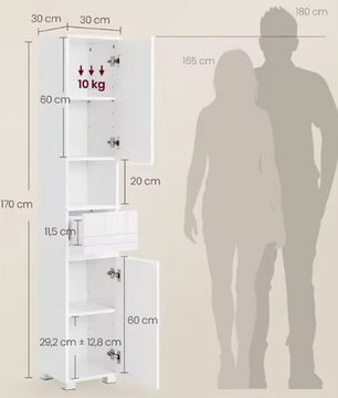 Vrijstaande Badkamerkast met Lade en Verstelbare Planken – MDF