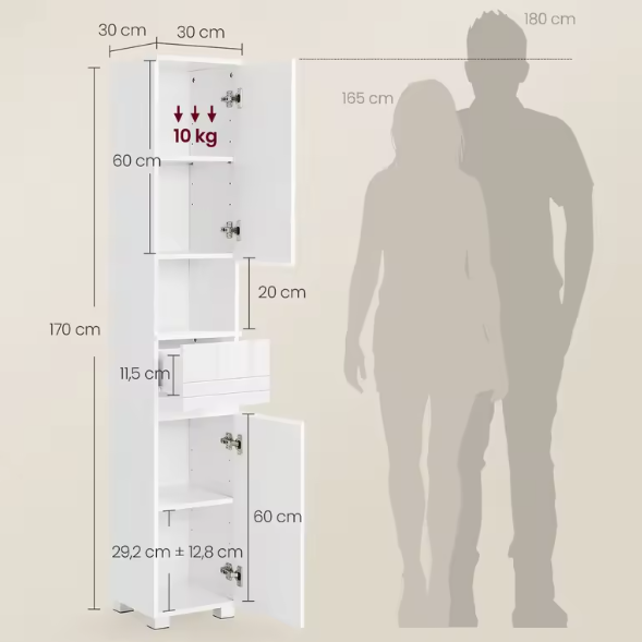 Vrijstaande Badkamerkast met Lade en Verstelbare Planken – MDF