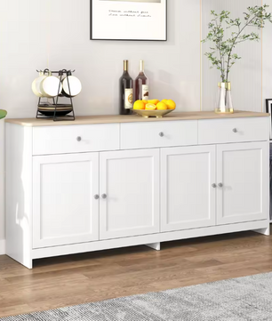 Witte Opbergkast met 4 Deuren en 3 Lades – 160x37x75 cm