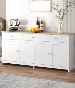 Witte Opbergkast met 4 Deuren en 3 Lades – 160x37x75 cm