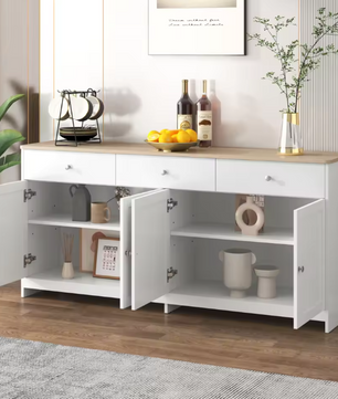 Witte Opbergkast met 4 Deuren en 3 Lades – 160x37x75 cm