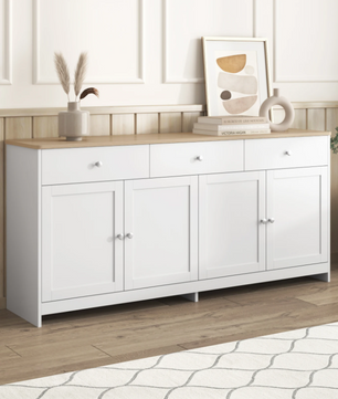 Witte Opbergkast met 4 Deuren en 3 Lades – 160x37x75 cm