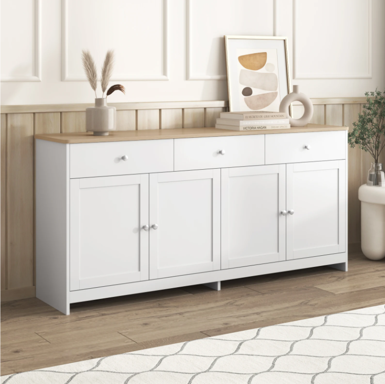 Witte Opbergkast met 4 Deuren en 3 Lades – 160x37x75 cm