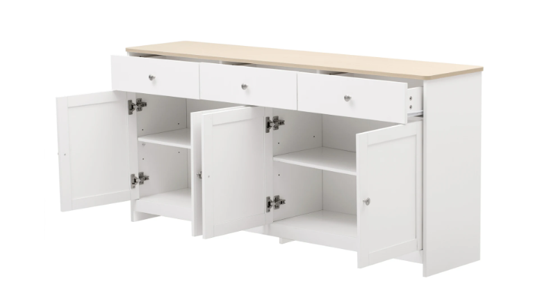 Witte Opbergkast met 4 Deuren en 3 Lades – 160x37x75 cm