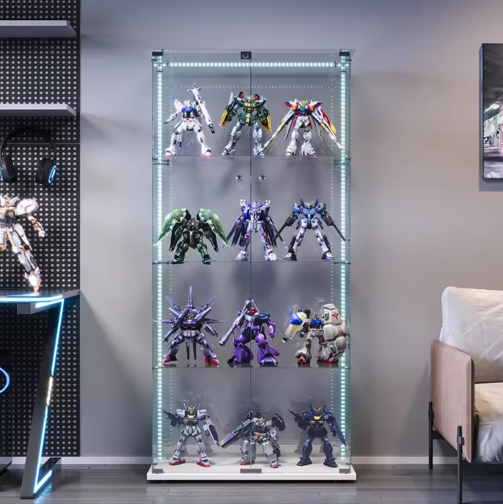 Witte Glazen Vitrinekast met LED-Verlichting en Slot – 78,5x35x163 cm