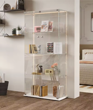 Witte Glazen Vitrinekast met LED-Verlichting en Slot – 78,5x35x163 cm