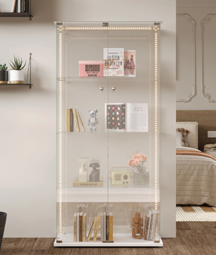 Witte Glazen Vitrinekast met LED-Verlichting en Slot – 78,5x35x163 cm