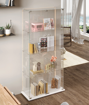 Witte Glazen Vitrinekast met LED-Verlichting en Slot – 78,5x35x163 cm