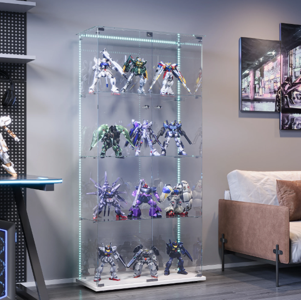 Witte Glazen Vitrinekast met LED-Verlichting en Slot – 78,5x35x163 cm