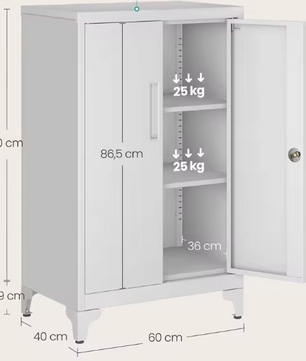 Metalen Opbergkast met 2 Deuren – 60x40x90 cm, Afsluitbaar en Stevig