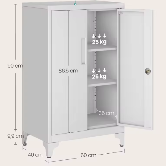 Metalen Opbergkast met 2 Deuren – 60x40x90 cm, Afsluitbaar en Stevig