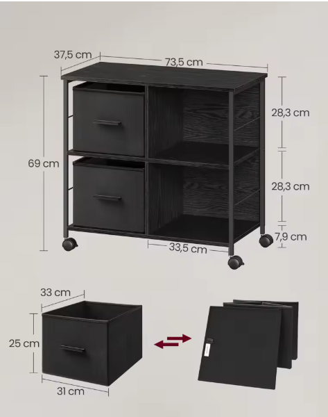 Bureaukast met Lades en Open Planken – 73,5x37,5x69 cm, Industrieel Design