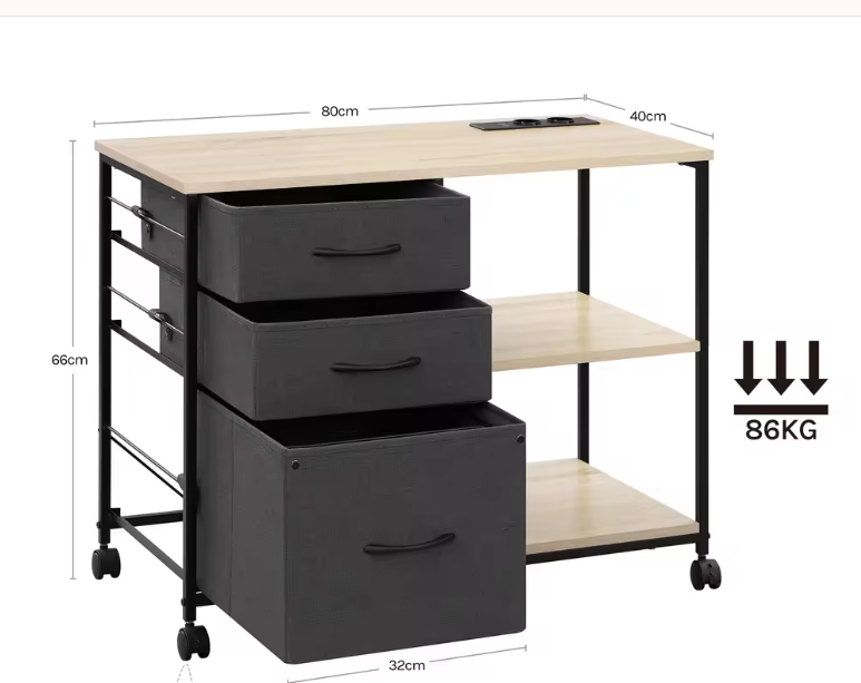 Mobiele Archiefkast met Stopcontact en USB – 80x40x66 cm, Industrieel Design