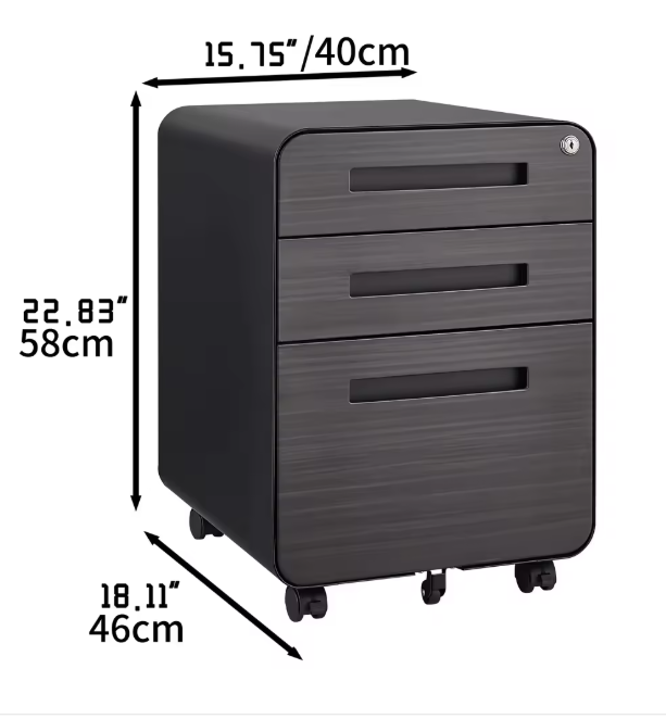 Metalen Archiefkast met 3 Lades – 46x40x58 cm, Verrijdbaar en Afsluitbaar