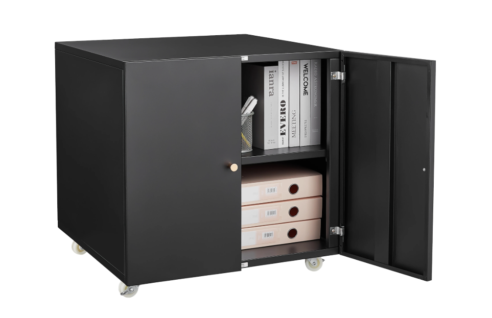 Metalen Printerkast op Wielen – Met Deur en Verstelbaar Schap, Modern Kantoorontwerp
