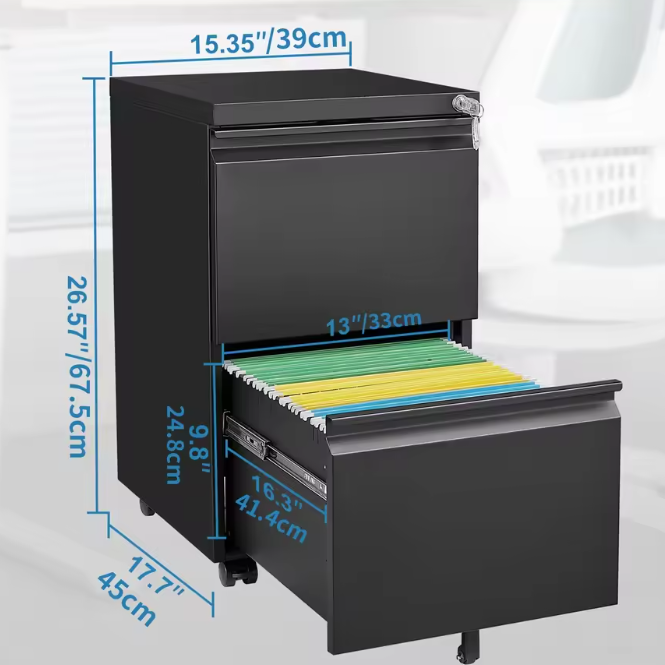 Metalen Verrijdbare Dossierkast met Slot – 2 Lades, Onder Bureau