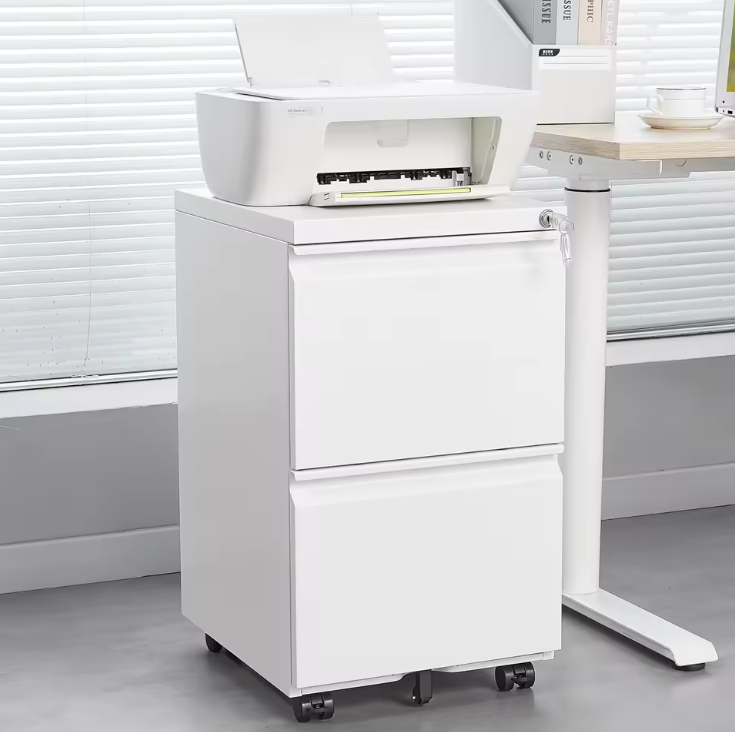Witte Metalen Dossierkast met Slot – 2 Lades, Verrijdbaar Onder Bureau