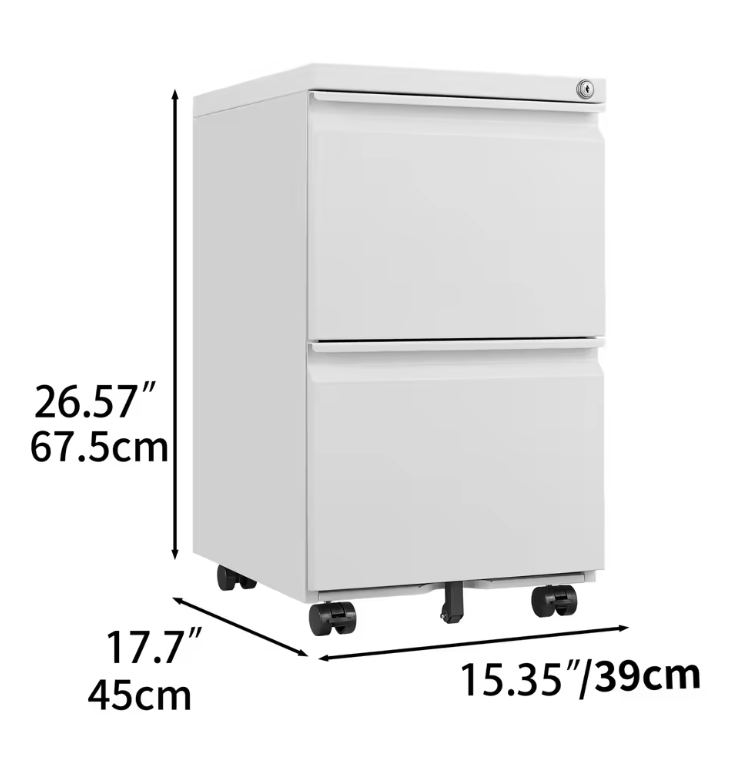 Witte Metalen Dossierkast met Slot – 2 Lades, Verrijdbaar Onder Bureau