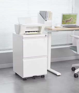 Witte Metalen Dossierkast met Slot – 2 Lades, Verrijdbaar Onder Bureau