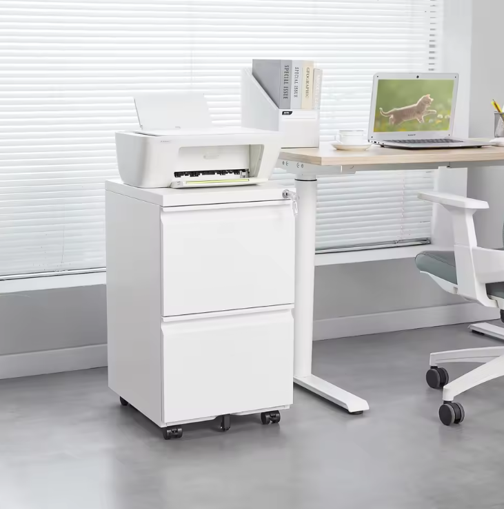 Witte Metalen Dossierkast met Slot – 2 Lades, Verrijdbaar Onder Bureau