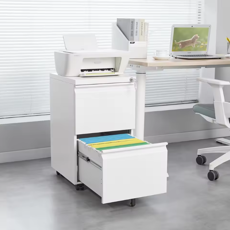 Witte Metalen Dossierkast met Slot – 2 Lades, Verrijdbaar Onder Bureau