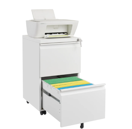 Witte Metalen Dossierkast met Slot – 2 Lades, Verrijdbaar Onder Bureau