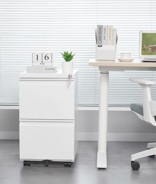 Witte Metalen Dossierkast met Slot – 2 Lades, Verrijdbaar Onder Bureau