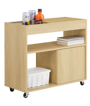 Houten Verrijdbare Dossierkast – Met Deuren en Verwijderbaar Bovenblad, Natuurlijk