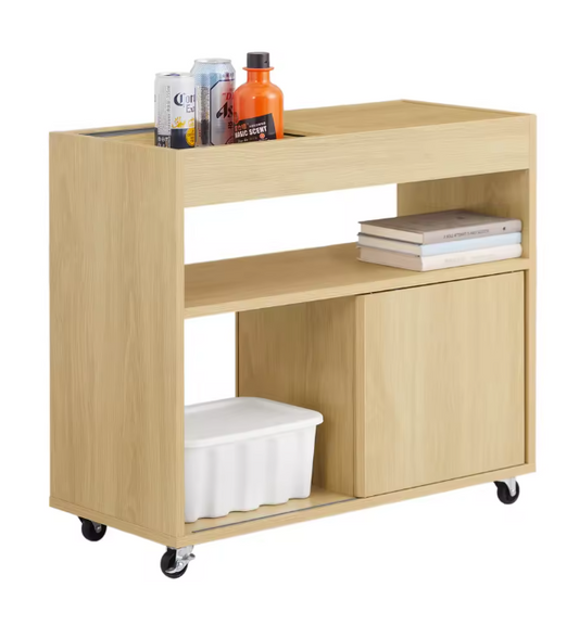 Houten Verrijdbare Dossierkast – Met Deuren en Verwijderbaar Bovenblad, Natuurlijk