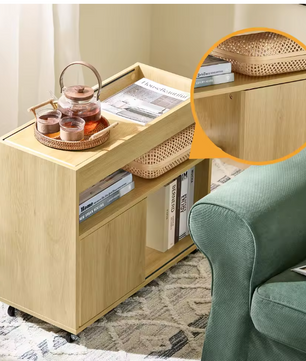 Houten Verrijdbare Dossierkast – Met Deuren en Verwijderbaar Bovenblad, Natuurlijk