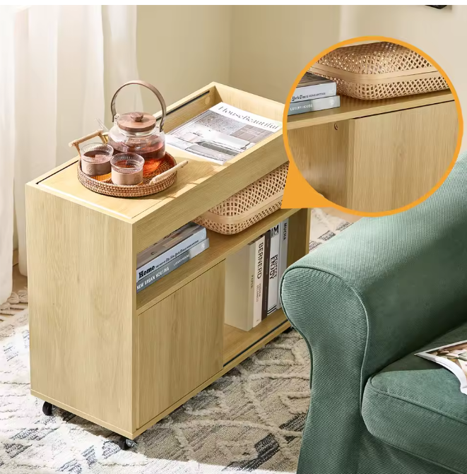 Houten Verrijdbare Dossierkast – Met Deuren en Verwijderbaar Bovenblad, Natuurlijk