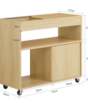 Houten Verrijdbare Dossierkast – Met Deuren en Verwijderbaar Bovenblad, Natuurlijk