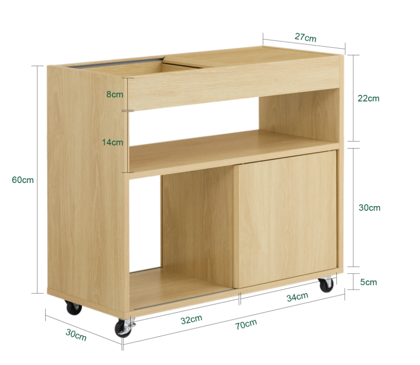 Houten Verrijdbare Dossierkast – Met Deuren en Verwijderbaar Bovenblad, Natuurlijk