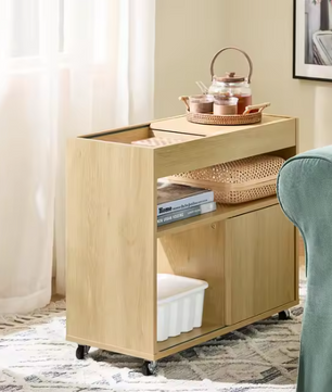 Houten Verrijdbare Dossierkast – Met Deuren en Verwijderbaar Bovenblad, Natuurlijk