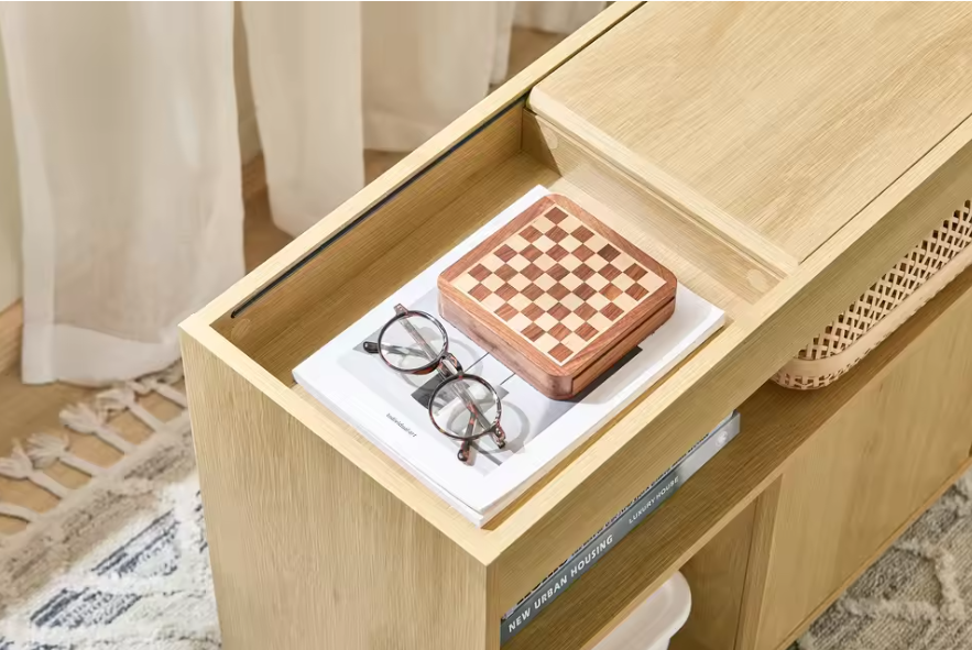 Houten Verrijdbare Dossierkast – Met Deuren en Verwijderbaar Bovenblad, Natuurlijk