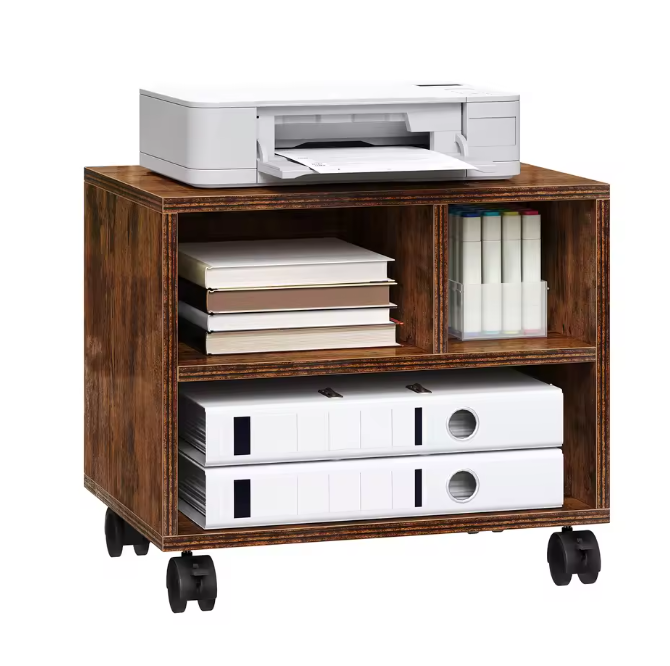 Verrijdbare Printertafel met Opbergruimte – Houtlook & Wielen, Compact en Multifunctioneel