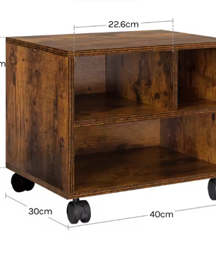 Verrijdbare Printertafel met Opbergruimte – Houtlook & Wielen, Compact en Multifunctioneel