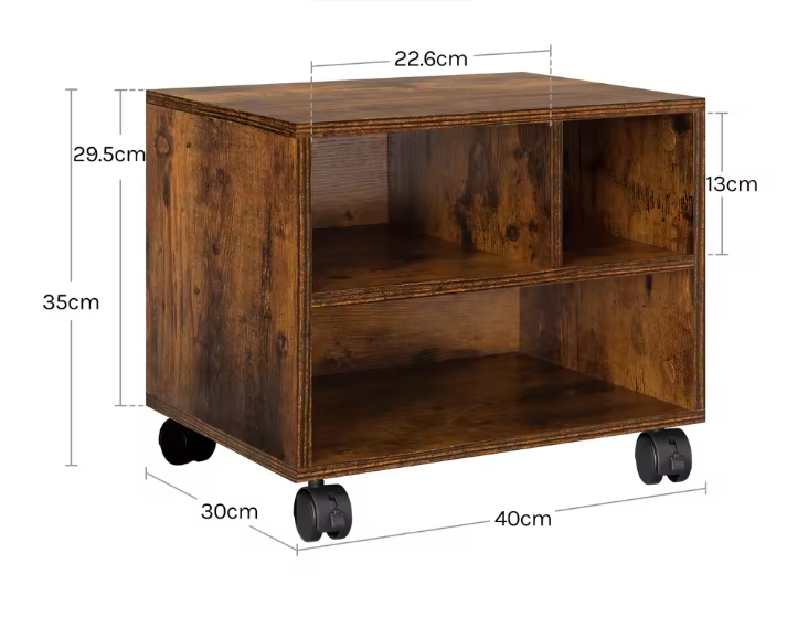 Verrijdbare Printertafel met Opbergruimte – Houtlook & Wielen, Compact en Multifunctioneel