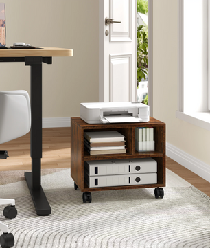 Verrijdbare Printertafel met Opbergruimte – Houtlook & Wielen, Compact en Multifunctioneel