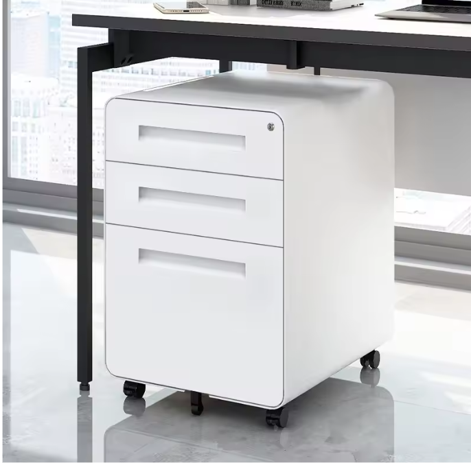 Witte Metalen Dossierkast met Slot – 3 Lades, Verrijdbaar Onder Bureau